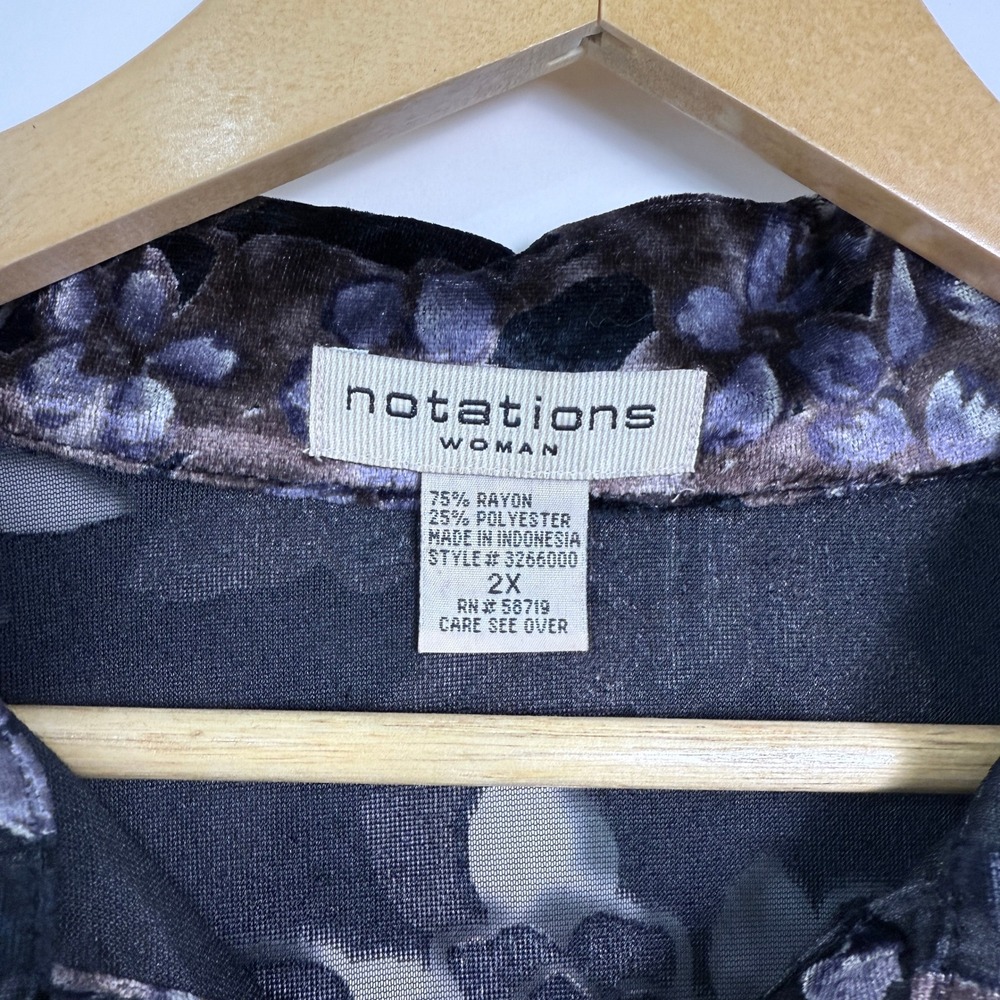 Notations Sheer Dark Floral Burnout Velvet Button Up Top 2X Fairy Whimsigoth - Picture 2 of 6